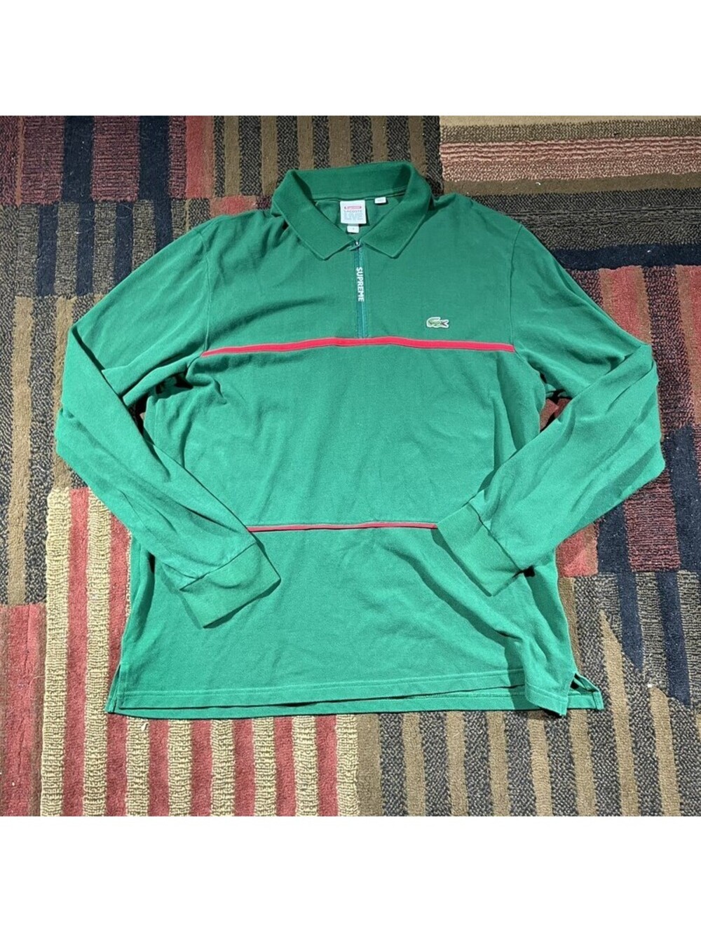 Supreme x Lacoste L!VE Half Zip Polo Mens L Green Red